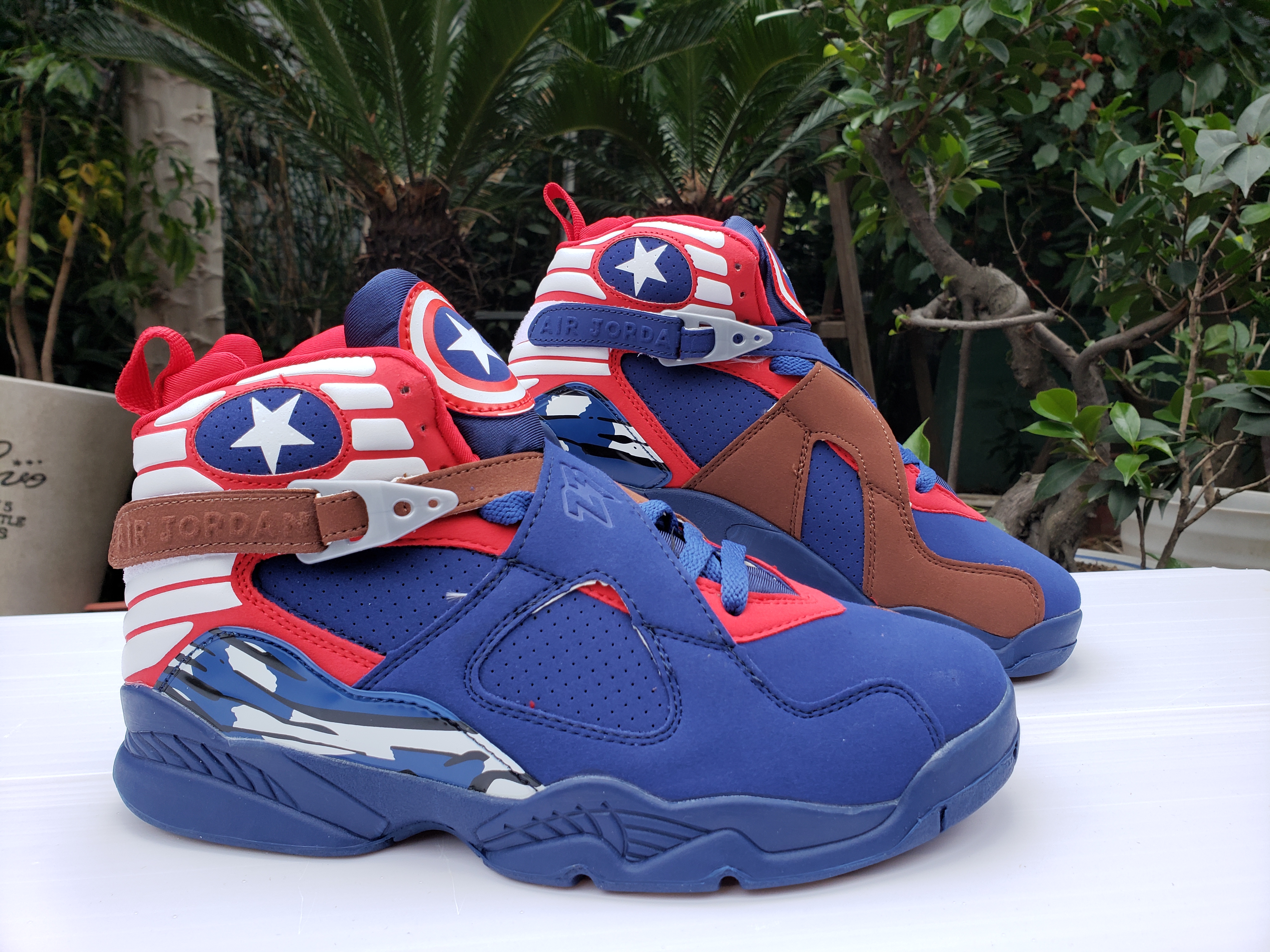 New Air Jordan 8 Retro Captain Blue Red White Shoes - Click Image to Close